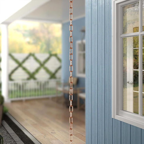Aluminum Traditional Link Rain Chain Replacement Downspout for Gutters, Brushed Copper Finish